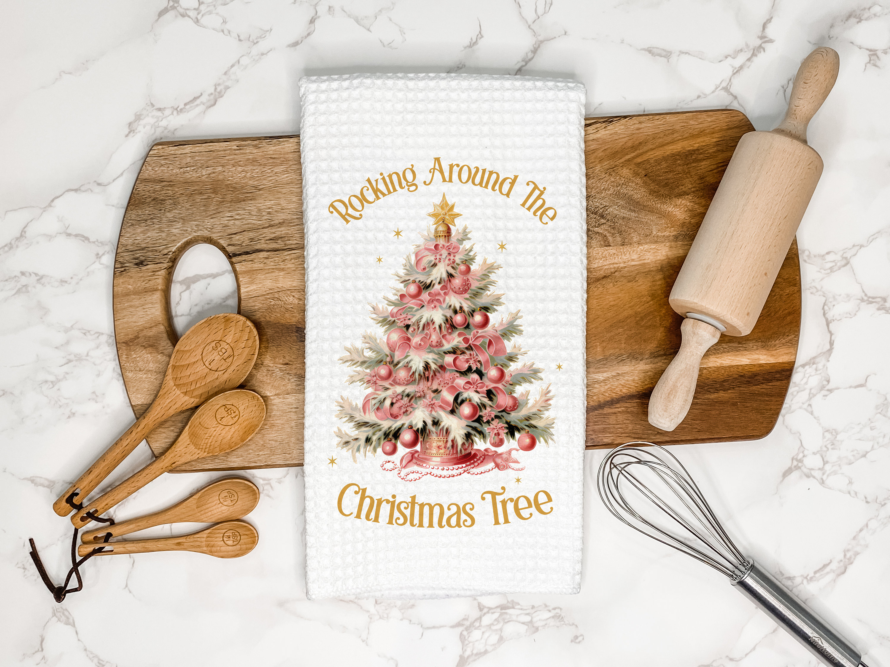 Christmas Tree Kitchen Tea Towel | Rocking Around the Christmas Tree | Christmas Decor | Gift for Hostess | Winter Hand Towel