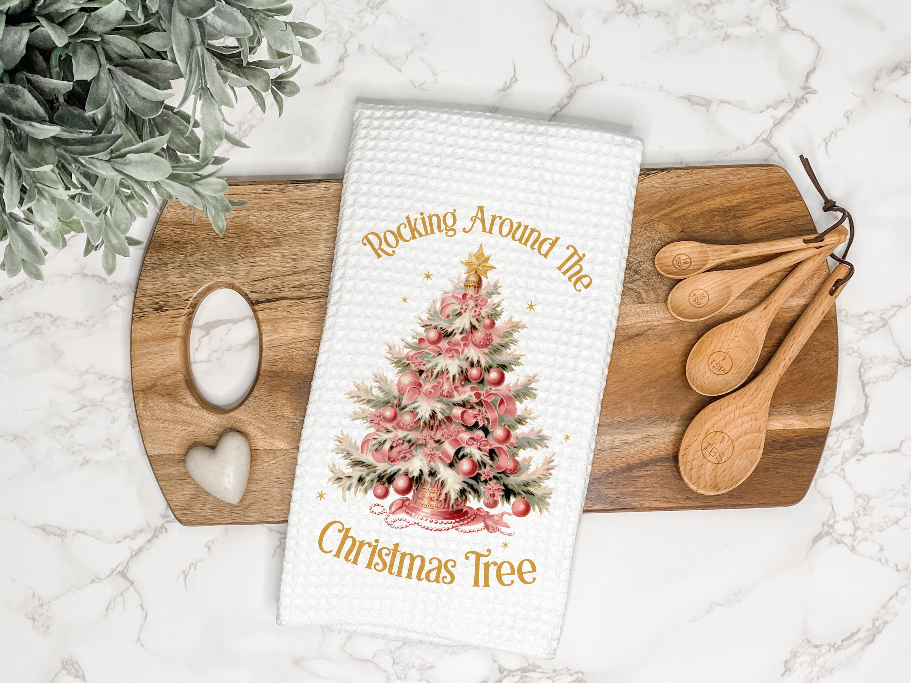 Christmas Tree Kitchen Tea Towel | Rocking Around the Christmas Tree | Christmas Decor | Gift for Hostess | Winter Hand Towel