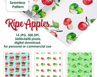 "Aquarell Apfel Muster: ""Farmhouse Digital Paper Pack"" (JPG Download)"