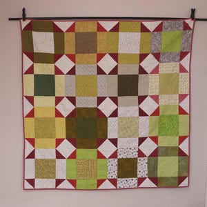 Handmade Patchwork Quilt: Red & Green Throw, Twin Bed Cover