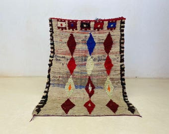 Boho Wool Kilim Rug, Moroccan Beni Ourain (Handmade, 145x100 cm)