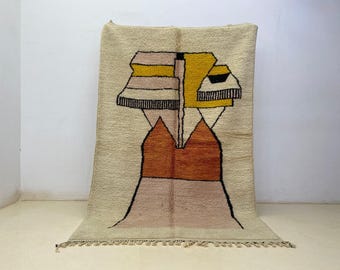 Handmade Moroccan Wool Rug - Boho Geometric Design, Soft Texture