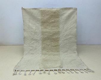 5 x 7 tapis Beni Ourain blanc - fabuleux tapis blanc - moccan blanc personnalisé - tapis blanc pour salon - tapis artistique en laine - tapis berbère blanc