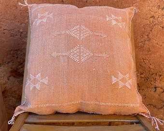 Moroccan Sabra Cushion Handmade Cactus Silk, Berber Throw Pillow, Boho Floor Decor, Artisan Textile, Soft Lumbar Support, Cozy Seating
