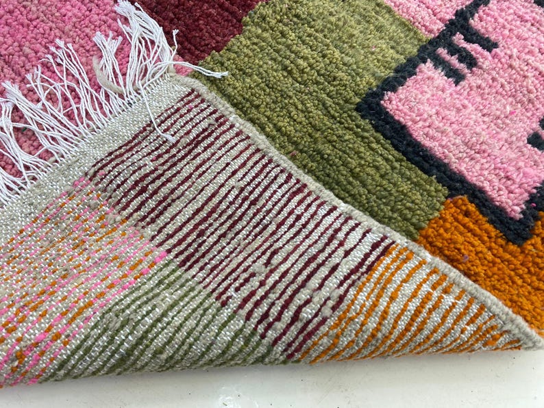 Beni Ourain Rug: Pink Geometric Pattern - Hand Knotted Wool image 12