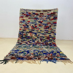 Alfombra Kilim marroquí vintage de lana colorida, decoración bohemia hecha a mano