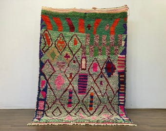 Multicolored Rug For Living Room - Custom Fabulous Boujaad Rug - Beni Ourain Handmade Rug - Moroccan Berber Traditional Carpet