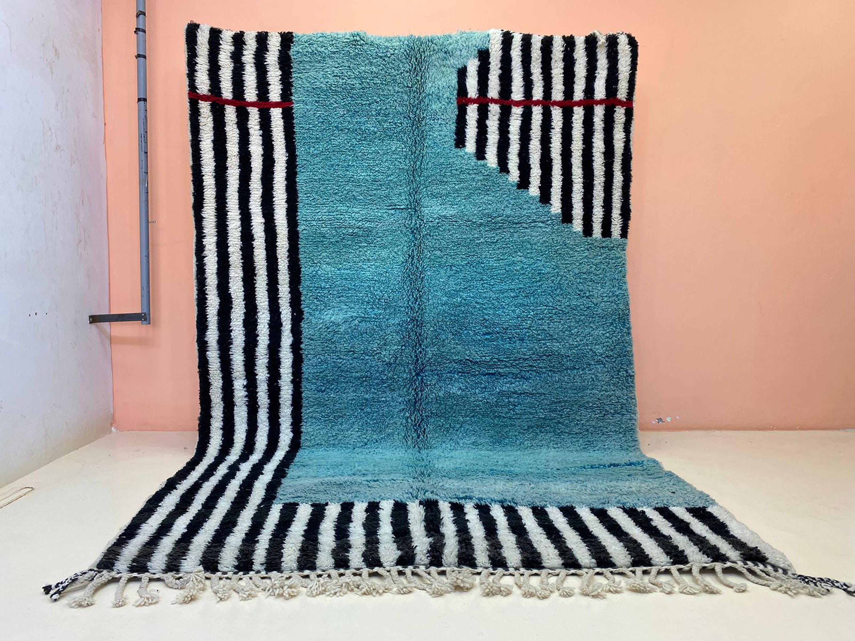 Blue Boujaad Wool Rug: Handmade Moroccan Berber Style, Soft Shaggy