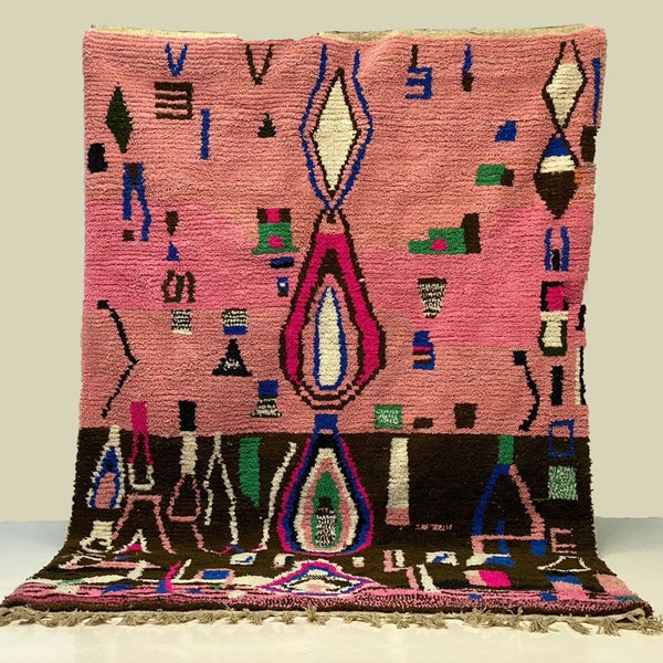 Beni Ourain Pink Carpet-Pink Moroccan Rug-ARTISTIC WOOL RUG-Custom All Sizes Rug-Hand Tufted Geometric Rug-Shaggy Rug-Abstract wool rug 9x12