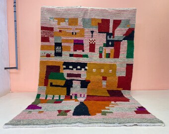 Multicolored Rug For Living Room - Custom Fabulous Boujaad Rug - Beni Ourain Handmade Rug - Moroccan Berber Traditional Carpet