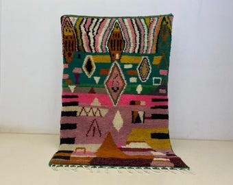 Colorful Beni Ourain Rug: Hand Knotted Wool, Geometric Boho Design