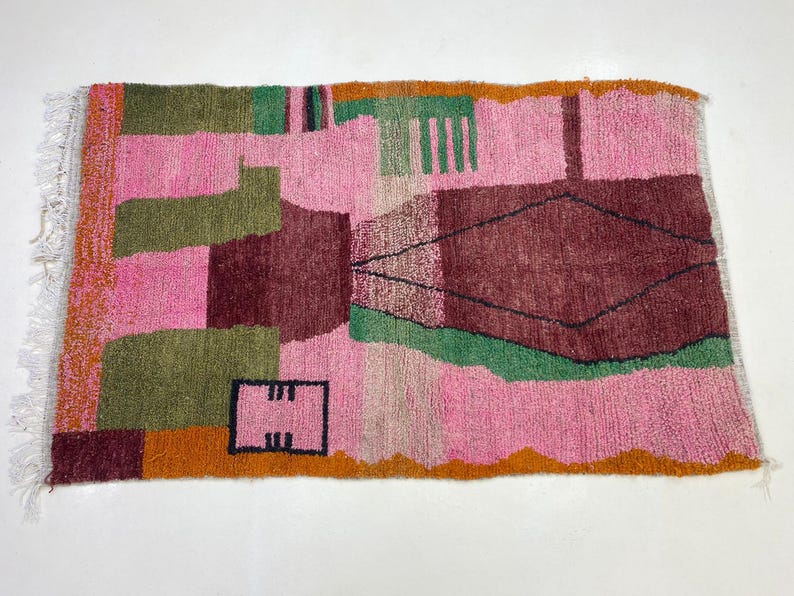 Beni Ourain Rug: Pink Geometric Pattern - Hand Knotted Wool image 11