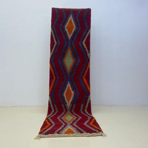 Berber Red Runner Moroccan Rug, Handmade Wool Runner, Bohemian Area Rug, Soft Shaggy Carpet, Rustic Living Room Decor, Luxury Floor Covering