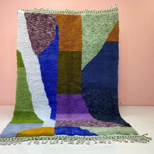 Beni Ourain Geometric Rug, Hand Knotted Wool Carpet, Moroccan Boho Style, Soft Shaggy Bedroom Rug, Luxury Indoor Carpet, Warm Wool Texture