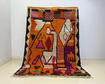 Grand Tapis Berbère Marocain – Laine Tissée Main – 6.5x9.5 Ft – Multicolore – Boho