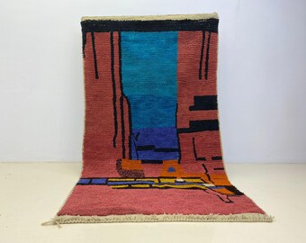 Beni Ourain Wool Rug, Pink Moroccan Geometric (9x12 Feet)