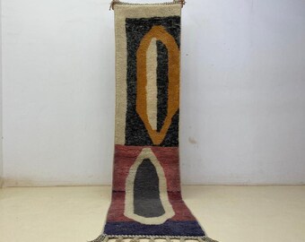 Beni Mrirt Runner Colorful Geometric, Handwoven Wool Rug, Durable Washable Textile, Moroccan Boho Accent, Cozy Indoor Carpet
