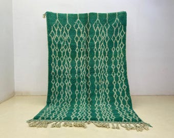 Alfombra de lana bereber: Alfombra verde Beni Mrirt - Lavable, suave