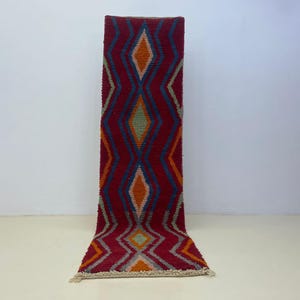 Beni Ourain Runner Red Moroccan Wool, Washable Handmade Rug, Bohemian Decor, Shaggy Texture, Durable Luxury Carpet, Custom Size