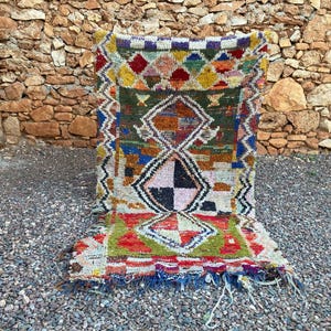 Alfombra Kilim marroquí: estampado tribal colorido - Lana tejida a mano