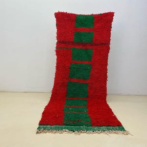 Red Berber Runner Vintage, Beni Ourain Rug, Hand Knotted Wool, Boho Floor Decor, Ethical Fair Trade, Soft Indigenous Texture