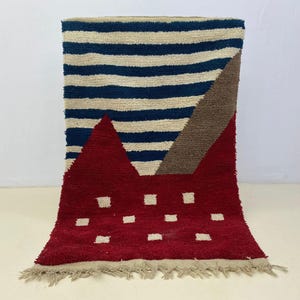 Amazing Wool Rug, Red Beni Ourain, Moroccan Boujaad, Hand Knotted Carpet, Soft Shaggy Texture, Rustic Living Room Decor, Indoor Use