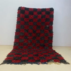 Boujaad Beni Ourain Rug, Hand Knotted Runner, Red Boho Decor, Ethical Wool Carpet, Soft Natural Fiber, Luxury Hallway Covering