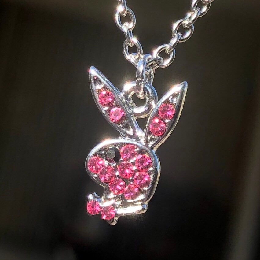 Stainless Steel CZ Paved Playboy Bunny Pendant Necklaces Etsy