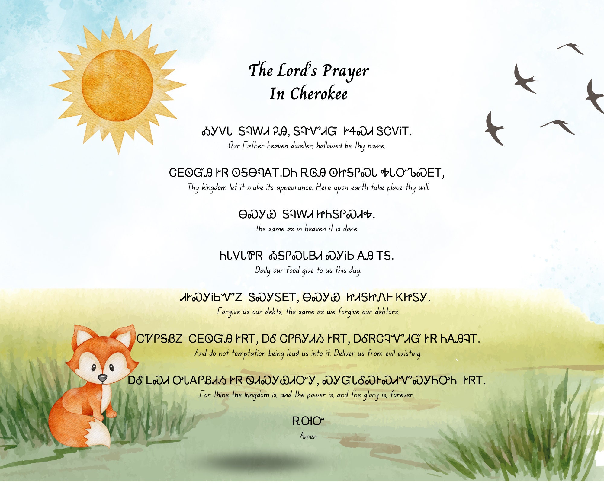 The Lord's Prayer in Cherokee Etsy