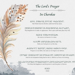 The Lord&#39;s Prayer Translated to Cherokee Syllabary: 10x8 printed on matte photo paper ready to be framed, Christian home decor