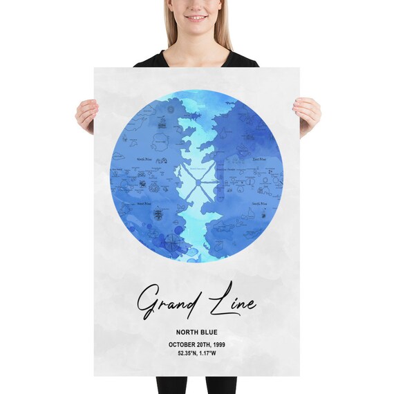 One Piece Grand Line World Map Gift For Fans Decor Poster Canvas
