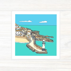 St Ives Harbour - Smeatons Pier - St Ives card - Cornish harbour - Cornwall - Cornish card - Beach - Sea