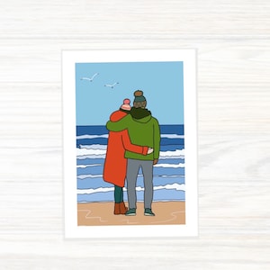 Biglietto di coppia - Biglietto di anniversario - Matrimonio - Amore - Spiaggia - Surf - A6 - Biglietto di auguri - Progettato in Cornovaglia