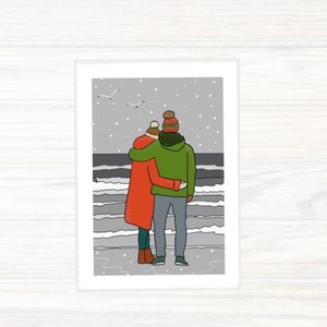 Cartão de casal - Cartão de casal de Natal - Cartão de aniversário - Casamento - Amor - Praia - Surf - A6 - Cartão de felicitações - Projetado na Cornualha
