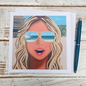 Pop Art - Glückwunschkarte - Vintage Brandung - Cornwall Strand - Geschenk Meerwasserozeanliebhaber - Surfer - Surfing - Surfgirl