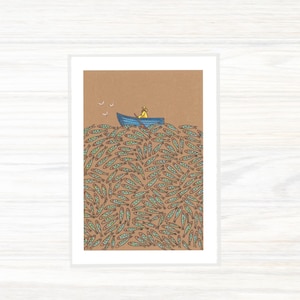Pêcheur - Maquereau de Cornouailles - Barbe - Pêche - Bateau à rames - A6 - Carte de voeux - Conçu en Cornouailles