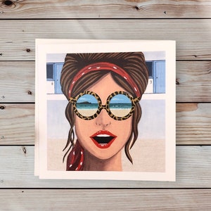 Arte pop - tarjeta de felicitación - Vintage - Retro - Gafas de sol - Playa - Mar - Cornualles - St Ives - Glamour - Peculiar - Feliz - Arte - Decoración interior