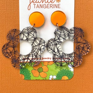 Spider Web Earrings, Groovy, Dangle Earrings, Halloween Earrings, Spooky Season, Retro Inspired, Statement Earrings, Fall, Flower Earring