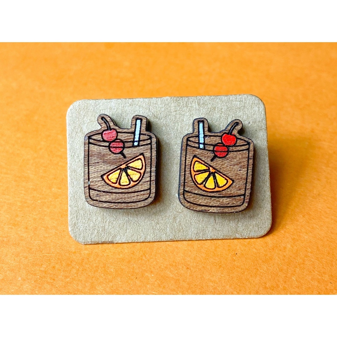 Wisconsin Old Fashioned Earrings, Brandy Old Fashioned Cocktail, Stud
