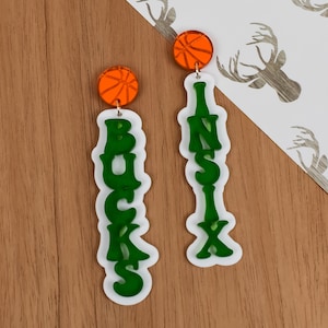 Milwaukee Bucks Earrings, Bucks In Six, NBA Champs, Basketball Earrings, Wisconsin Sports, Fear the Deer, Dangle Earrings, Go Bucks