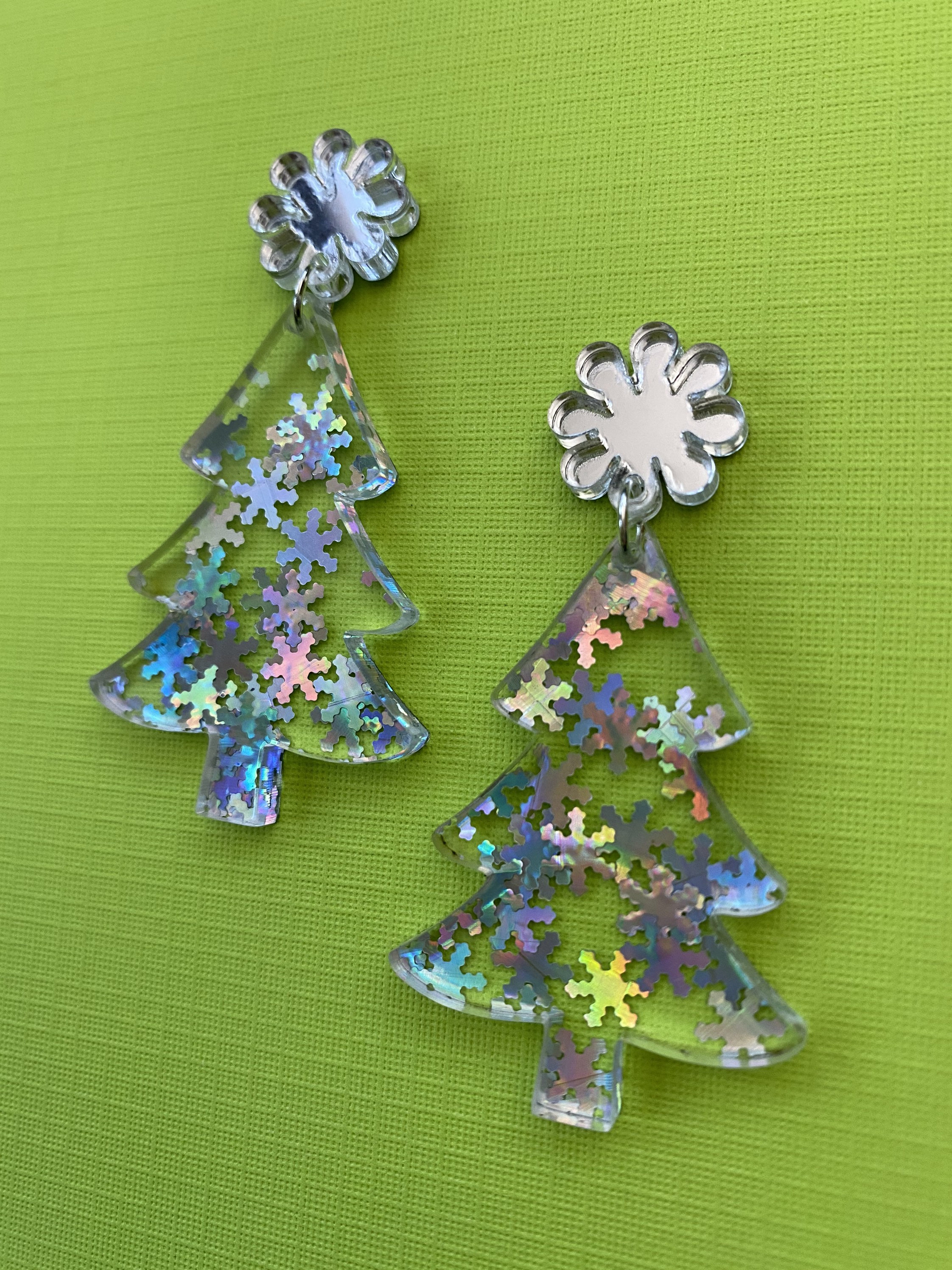 Acrylic Christmas Tree Earrings For Women - Colorful Resin Dangle Earrings With Snowflake & Dinosaur Holiday Designs