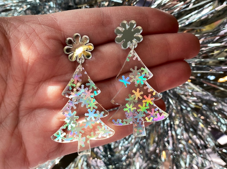 Holographic Christmas trees | Christmas earrings