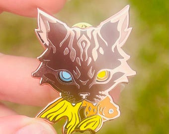 Naughty Cat with Fish - Hard Enamel Pin Copper Kitty