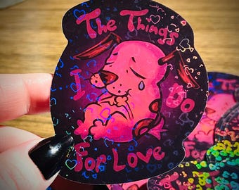 Pegatina de corazón holográfico de Perro Valiente