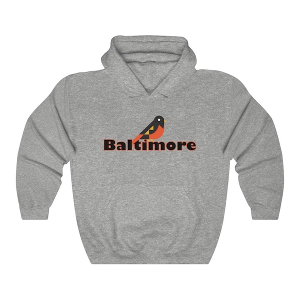 Oriole Retro Bird Hoodie For Baltimore Tailgates Gameday Sporting Events and Bars