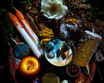 ATHENA Ritual Set, gift, self-love, sacred feminine, goddess, scented candle, bowl, Greece, olive, turquoise, aventurine, organic, perfume, witch, howl