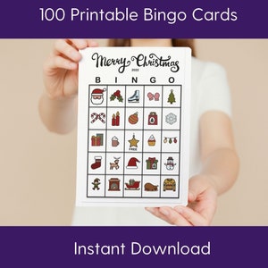 100 Christmas Bingo Cards, Printable Christmas Bingo, Christmas Party Game, Fun Christmas Games Printable