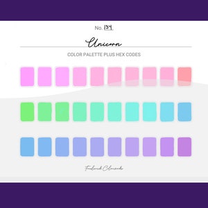 Unicorn Color Scheme - Procreate 30 Color Palette Swatches + Hex Codes - PDF, Swatch, JPEG, PNG - Printable + Digital
