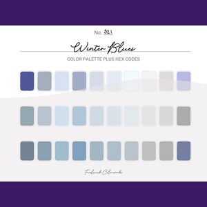 Winter Blue Color Scheme - Procreate 30 Color Palette Swatches + Hex Codes - PDF, Swatch, JPEG, PNG - Printable + Digital
