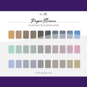 Paper Flowers Color Scheme - Procreate 30 Color Palette Swatches + Hex Codes - PDF, Swatch, JPEG, PNG - Printable + Digital